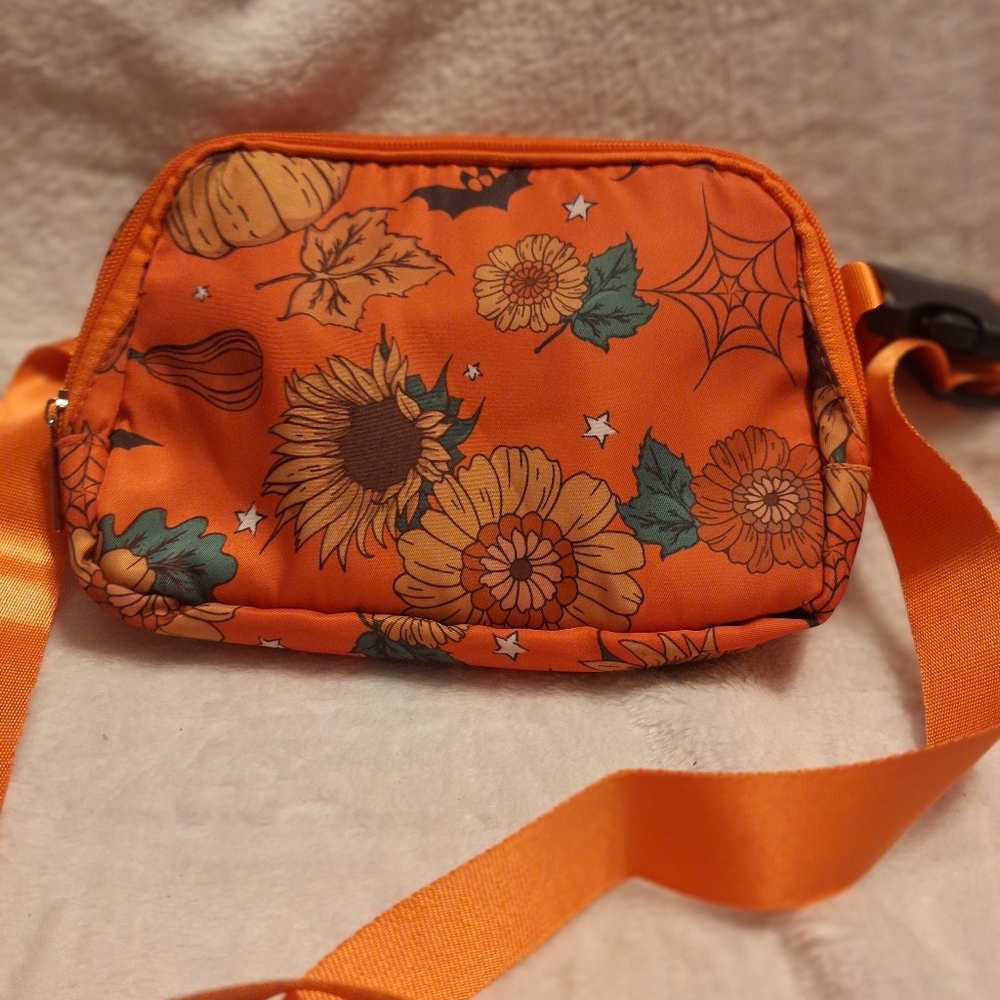 Orange Pumpkin Sunflower Halloween Graphic Crosbody Bag